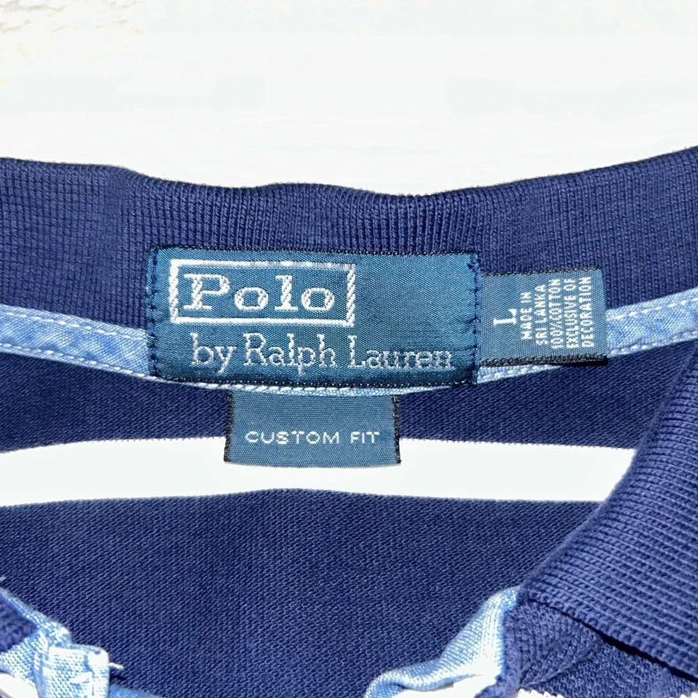 Polo Ralph Lauren Rugby Shirt Vintage Y2K Striped Mens L Navy Blue Short Sleeve